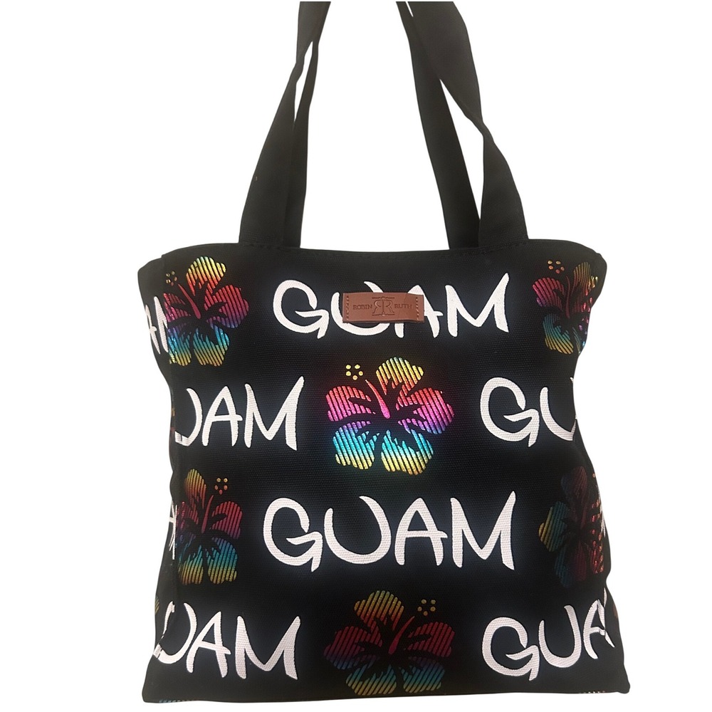 Robin Ruth Guam Souvenir Tote Bag Black Hibiscus Tropical Travel